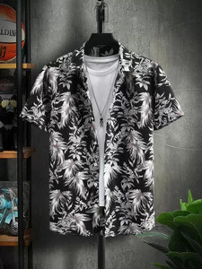 Solbiza Men Self Design Casual Black, White, Grey Shirt
