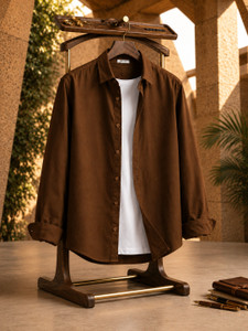 TorontoCN Men Solid Casual Brown Shirt