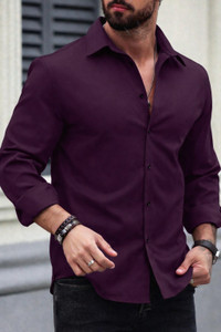 METRONAUT Men Solid Casual Purple Shirt