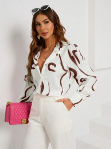 ELIXORIA Women Printed Casual Brown Shirt