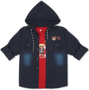 CAVIO Boys Solid Casual Blue Shirt