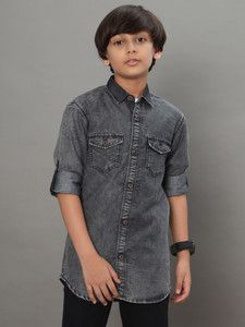 DARKCLUB Boys Washed Casual Grey Shirt
