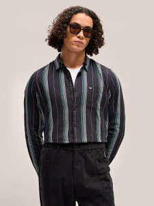 THE BEAR HOUSE Men Striped Casual Black Shirt