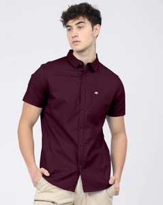 BRUCEWANE Men Solid Casual Purple Shirt