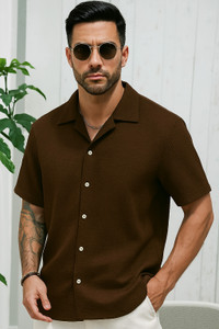 Praizy Men Solid Casual Brown Shirt
