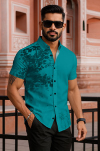 SEVENTEENSTITCH Men Printed Casual Green Shirt