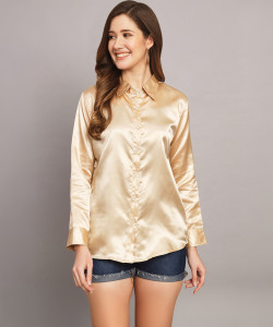 FUNDAY FASHION Women Solid Casual Gold Shirt