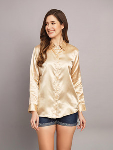 FUNDAY FASHION Women Solid Casual Gold Shirt