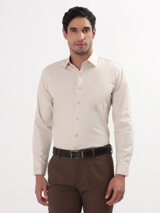 watchler Men Solid Casual Cream Shirt