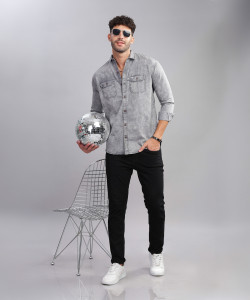 AIDAN PAUL Men Washed Casual Grey Shirt