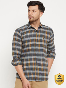 DUKE Men Checkered Casual Grey Shirt