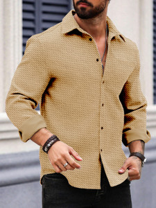 Force Men Solid Casual Beige Shirt