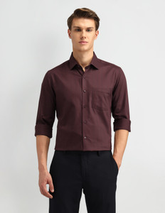 ARROW Men Striped Formal Brown Shirt