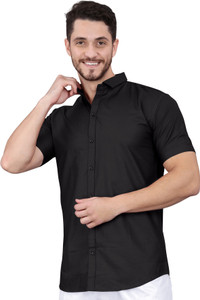 DUBAIFASHION पुरुषों के लिए सॉलिड कैज़ुअल काला  शर्ट