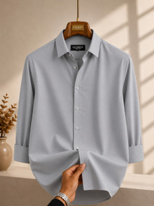 GLOREN Men Solid Casual Grey Shirt