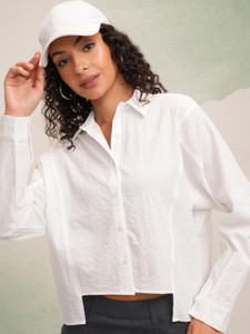 Tokyo Talkies Women Self Design Casual White Shirt