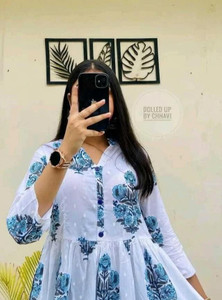ANNOCY Casual Floral Print, Polka Print Women White, Blue Top