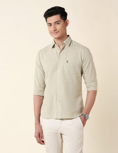 U.S. POLO ASSN. Men Solid Casual Light Green Shirt