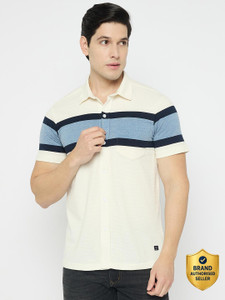 DUKE Men Striped Casual White Shirt