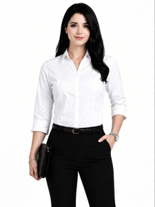 NABAERA Women Solid Formal White Shirt