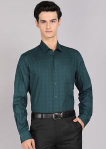 ARROW Men Checkered Formal Green Shirt