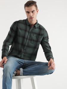 LEE Men Checkered Casual Green Shirt