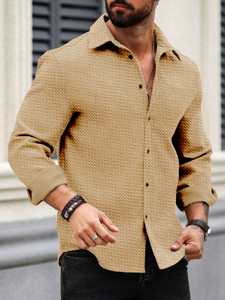 Force Men Solid Casual Beige Shirt