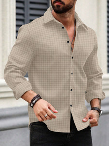 VELLOSTA Men Checkered Casual Black Shirt