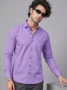 NEUVEST Men Solid Casual Purple Shirt