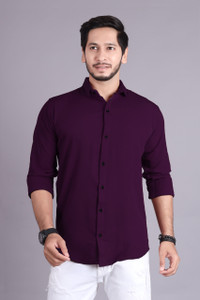 PEARL OCEAN Men Solid Casual Purple Shirt