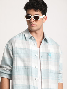 THE BEAR HOUSE Men Blue Checkered Casual Shirt - Image 6