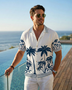 STENFIA Men Printed Beach Wear Beige Shirt