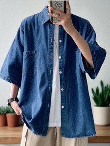 Lauren Adams Men Solid Casual Dark Blue Shirt