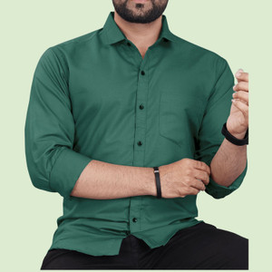 CLOSWIF Men Solid Casual Dark Green Shirt