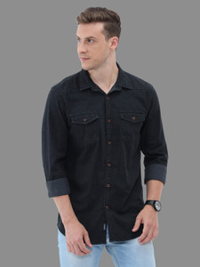 Carbonn Cloth Men Washed Casual Black Shirt