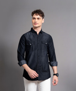 GRANDSTITCH Men Washed Casual Black Shirt