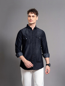 GRANDSTITCH Men Washed Casual Black Shirt