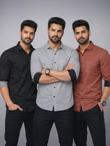 MBF66 Men Solid Casual Black, Grey, Pink Shirt