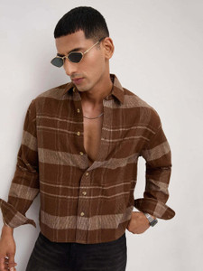 VASTRADO Men Checkered Casual Brown Shirt - Image 6