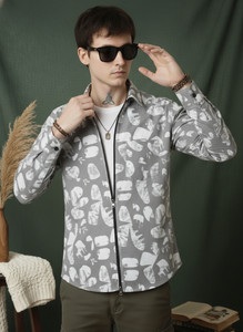 Surhi Men Printed Casual Grey Shirt