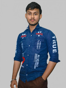BPTFH Men Printed, Solid Casual Blue Shirt