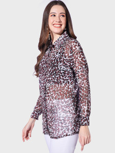DIMPY GARMENTS Women Printed Casual Brown, White, Black Shirt