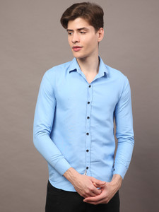 Craft World Men Solid Casual Light Blue Shirt