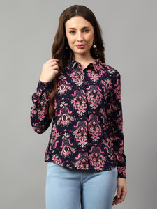 Nksa Fashion Women Floral Print Casual Purple Shirt