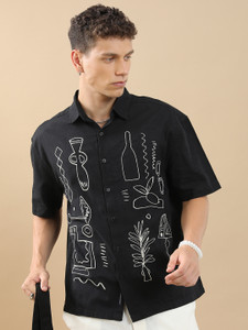 HIGHLANDER Men Printed Casual Black Shirt