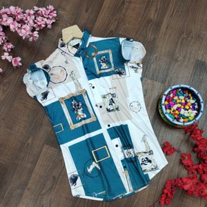 SEVENTEENSTITCH Men Printed Casual Light Blue Shirt