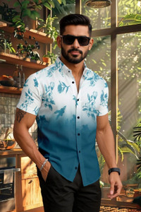 SEVENTEENSTITCH Men Printed, Floral Print Casual Blue Shirt