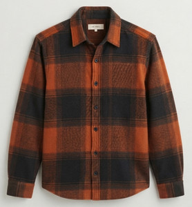 DEEMOON Men Orange Checkered Casual Shirt - Image 6