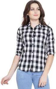 HimanshiFusion Women Checkered Casual White, Black Shirt