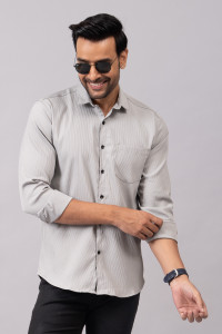 Sudan Men Striped Casual Silver Shirt